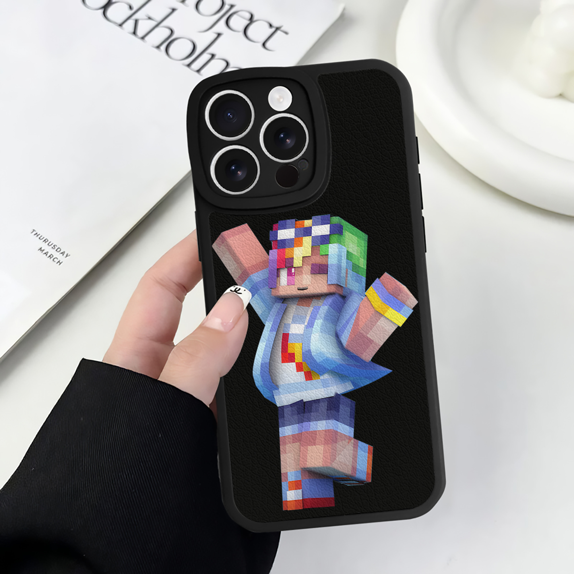 （画像用） マインクラフト ブロックの世界 Minecraft MC Block world 【iPhone 16シリーズ対応】シリコンスマホケース（レザー調） 材質：シリコン